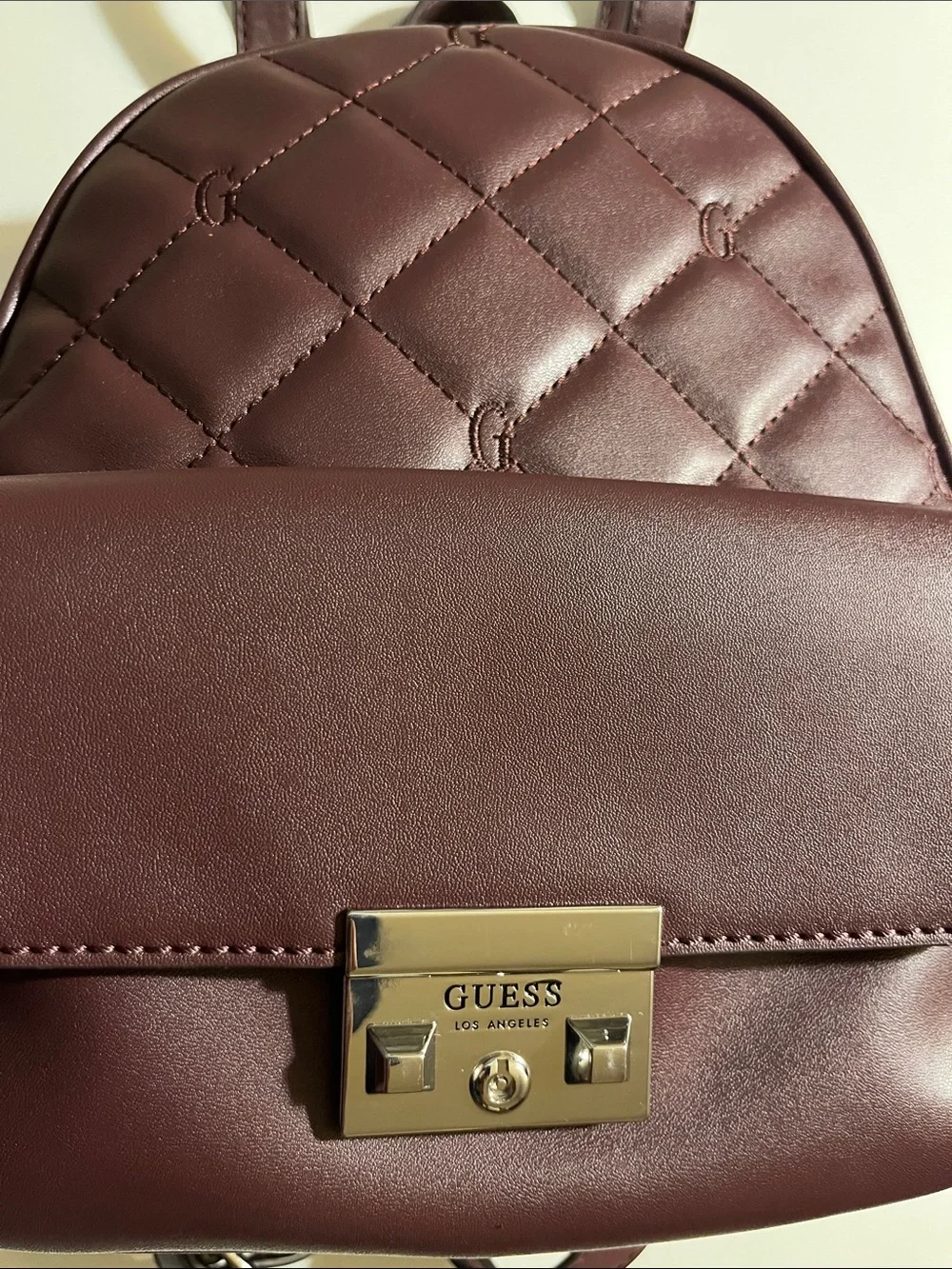 GUESS Quilted Mini Backpack in Burgundy